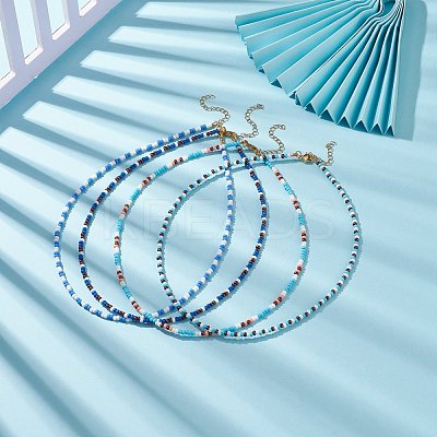 4Pcs 4 Colors Glass Seed Beaded Necklaces Set for Women NJEW-JN03950-1
