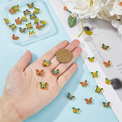 32Pcs 4 Colors Alloy Enamel Beads ENAM-DC0014-94-1