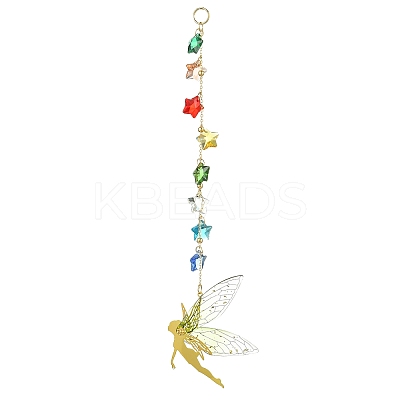 Brass & Transparent Epoxy Resin Fairy Pendant Decoration HJEW-JM02635-01-1