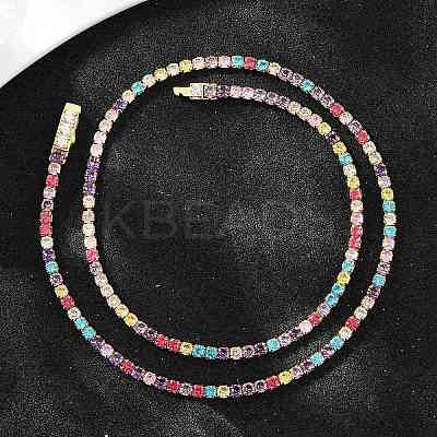 925 Sterling Silver Pave Colorful Cubic Zirconia Tennis Necklaces for Women NJEW-C096-01B-G01-1