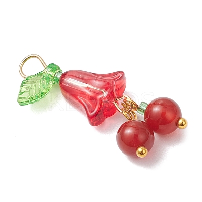 Natural Dyed Yellow Jade & Carnelian & Rose Quartz & Amethyst & Dyed Blue Quartz Round & Glass Flower Fruit Pendants PALLOY-MZ00847-1