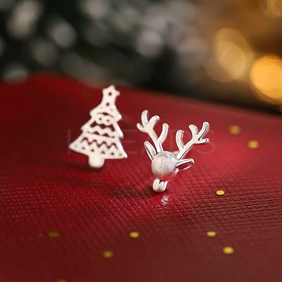 Deer & Christmas Tree Christmas Brass Stud Earrings FS-WG921AB-01-1
