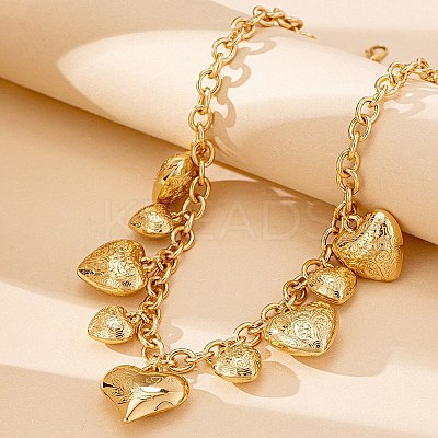 Alloy Flower Textured Heart Bib Necklaces for Women NJEW-S458-01G-1