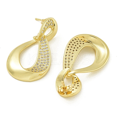 Teardrop Brass Clear Cubic Zirconia Dangle Stud Earrings EJEW-Q390-05G-1