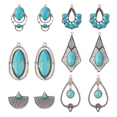 12Pcs 6 Styles Retro Alloy Pendants FIND-GO0001-93-1