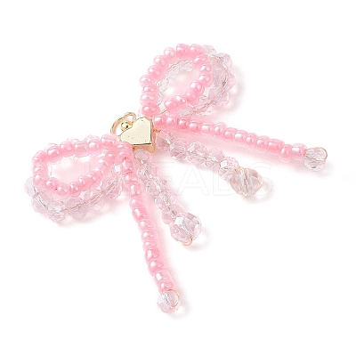 Glass Seed Beaded Bowknot with Heart Pendants PALLOY-MZ01162-01-1