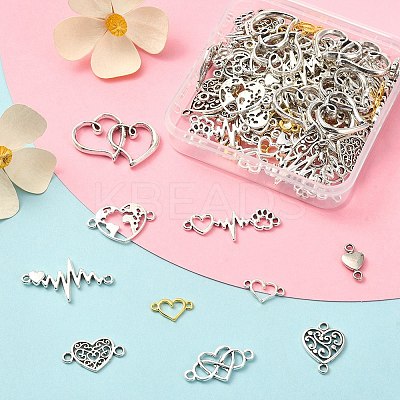 100Pcs 10 Styles Tibetan Style Alloy Connector Charms TIBE-YW0001-32-1