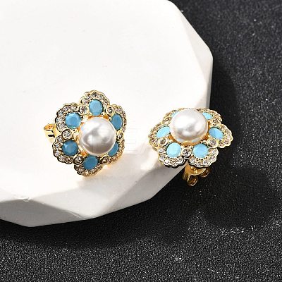 Flower Brass Micro Pave Clear Cubic Zirconia Stud Earrings EJEW-A135-21G-1