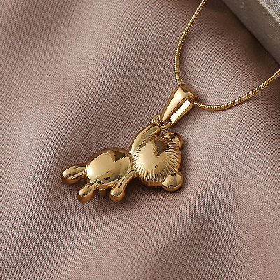 304 Stainless Steel with Red Glass Bear Pendant Necklaces for Women PA5495-1
