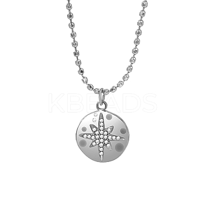 304 Stainless Steel Rhinestone Flat Round with Star Pendant Necklaces NS9570-2-1