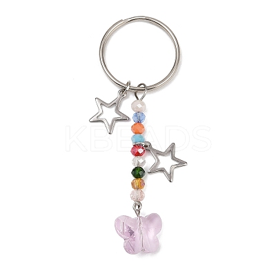 4Pcs Butterfly Glass Pendant Keychain KEYC-JKC01205-1