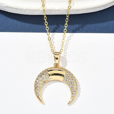 Brass Micro Pave Clear Cubic Zirconia Pendant Necklaces for Women NJEW-S449-01A-G-1