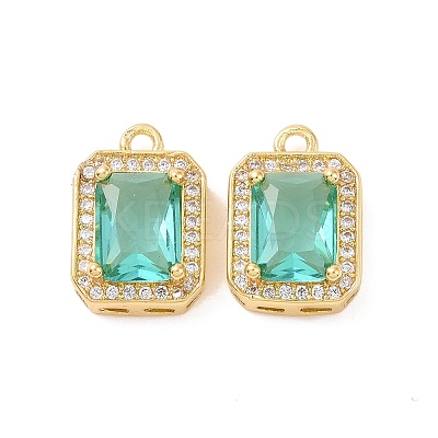 Octagon Rectangle Brass Micro Pave Cubic Zirconia Charms KK-G435-28G-01-1