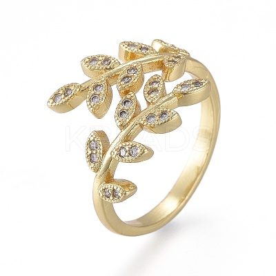 Brass Micro Pave Clear Cubic Zirconia Cuff Rings RJEW-K232-06G-1