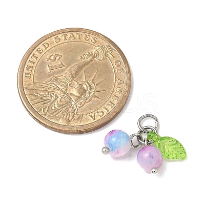 Natural Dyed Persian Jade with Acrylic Leaf Cherry Charms with 304 Stainless Steel Open Jump Rings PALLOY-JF04025-1