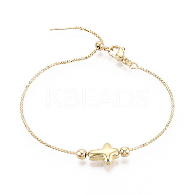 Adjustable Brass Beaded Slider Bracelets for Women BJEW-T022-20G-1