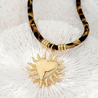 Alloy Heart Pendant Leopard Print Cord Necklaces FS-WGA14D3-01-1