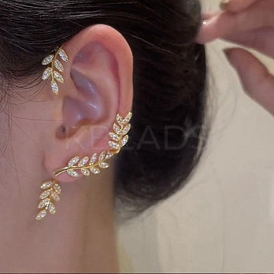 Leaf Crystal Rhinestone Alloy Ear Cuffs with Piercing LS-EJEW-I262-02KCG-1