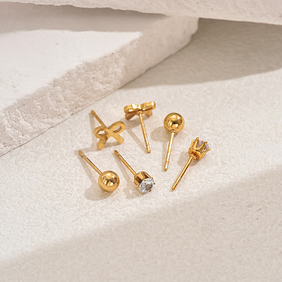 3 Pairs Bowknot 201 Stainless Steel Stud Earring Sets FG5977-1-1