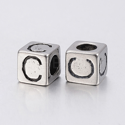 304 Stainless Steel Large Hole Letter European Beads STAS-H428-01AS-C-1