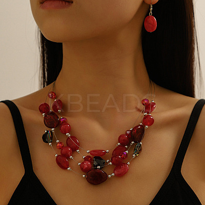 Retro Alloy Resin Dangle Earrings & Multi-Layered Necklaces Sets FS-WG198EF-03-1