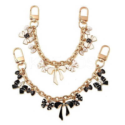 2Pcs 2 Color Alloy Enamel White and Black Bowknot Charm Zinc Alloy Cable Chain Bag Decorative Chains AJEW-BA00162-1