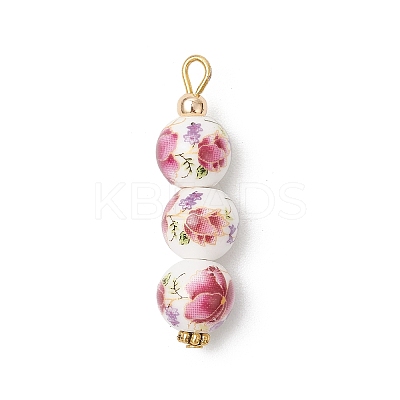3Pcs Handmade Flower Printed Porcelain Ceramic Pendants PALLOY-JF03974-1