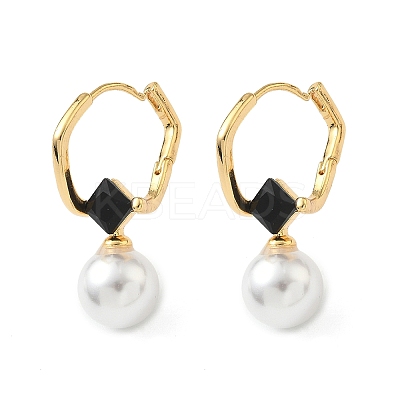 Round Brass Glass Leverback Earrings EJEW-Z152-04G-1
