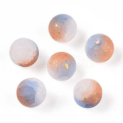 Frosted Baking Paint Crackle Glass Beads with Glitter Powder LS-DGLA-T004-01B-1