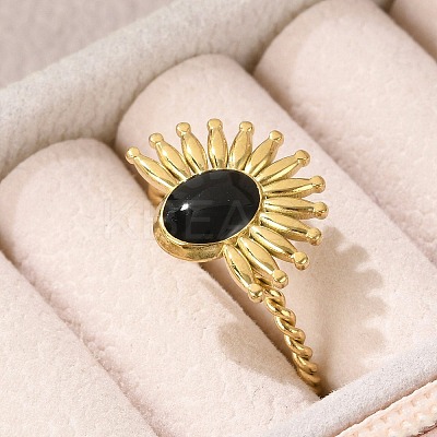 Flower 304 Stainless Steel Enamel Open Cuff Rings for Women LS-RJEW-G338-15G-02-1