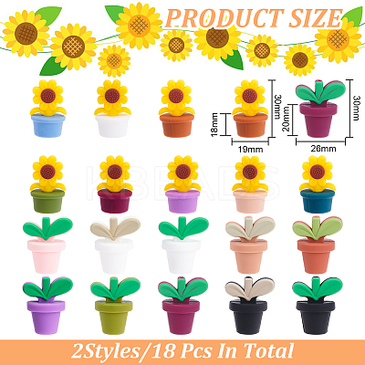 18Pcs 18 Style Leaf Pot and Flower Food Grade Eco-Friendly Silicone Beads SIL-GO0001-15-1