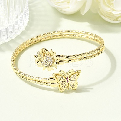 Brass Micro Pave Cubic Zirconia Cuff Bangles for Women BJEW-F526-06G-1
