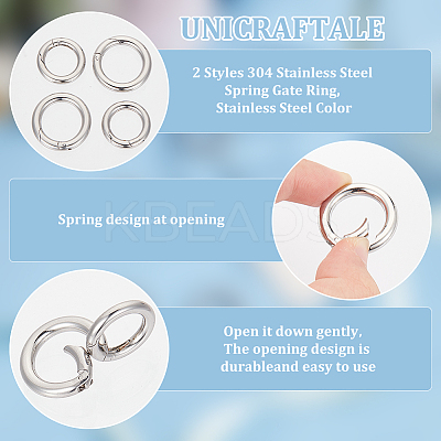 4Pcs 2 Styles 304 Stainless Steel Spring Gate Ring STAS-UN0059-43B-1