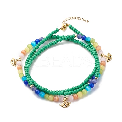 Glass Seed & Cat Eye Waist Beads NJEW-C00030-04-1