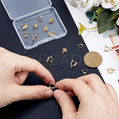 16Pcs 4 Styles Brass Micro Pave Cubic Zirconia Ice Pick Pinch Bails KK-FH0007-59G-1