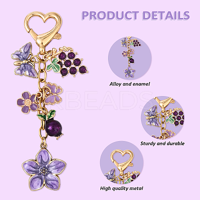 Grape Flower Butterfly Alloy Enamel Pendant Decorations HJEW-YW00149-1