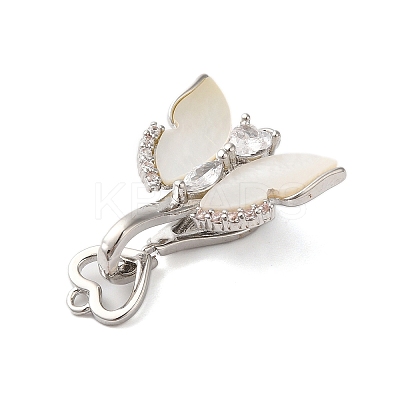 Brass Micro Pave Clear Cubic Zirconia Fold Over Clasps with Shell KK-S382-07P-1
