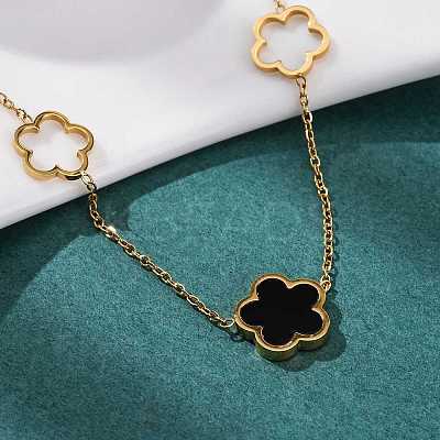 Ion Plating(IP) 304 Stainless Steel & Plastic Flower Pendant Necklaces for Women NJEW-P320-02G-03-1