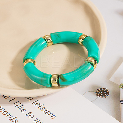 Retro Acrylic Imitation Gemstone Tube and CCB Beads Bangles for Women FS-WG908C5-03-1