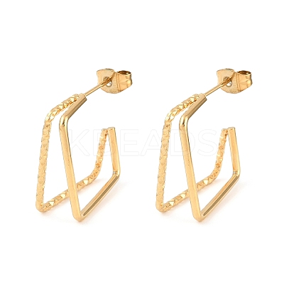 304 Stainless Steel Two-layer Square Stud Earrings EJEW-D339-02G-1