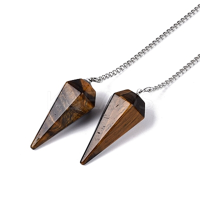 Natural Tiger Eye Dowsing Pendulum Pendants AJEW-N005-01B-1