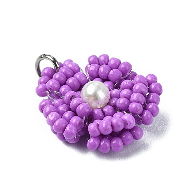 Glass Seed Beaded Daisy Pendants PALLOY-MZ00462-04-1