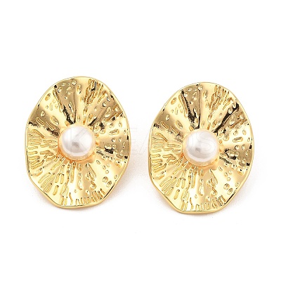 Oval Brass ABS Plastic Imitation Pearl Stud Earrings EJEW-S258-03G-1