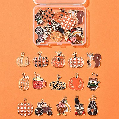 30Pcs 15 Styles Thanksgiving Day Golden Tone Alloy Enamel Pendants ENAM-FS0002-03-1