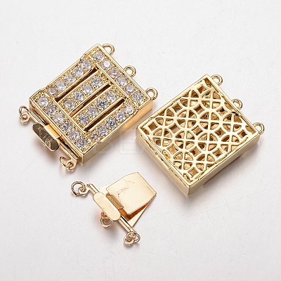 Brass Cubic Zirconia Box Clasps ZIRC-O020-06G-NR-1