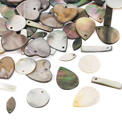 50Pcs 5 Styles Natural Black Lip Shell & Freshwater Pendants SHEL-TA0001-22-1