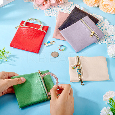 6Pcs 6 Colors Imitation Leather Jewelry Storage Zipper Bags ABAG-TA0001-72A-1