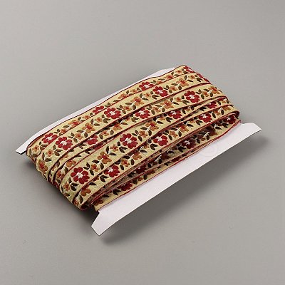 Ethnic Style Flower Embroidery Polyester Ribbon OCOR-WH0047-81-1