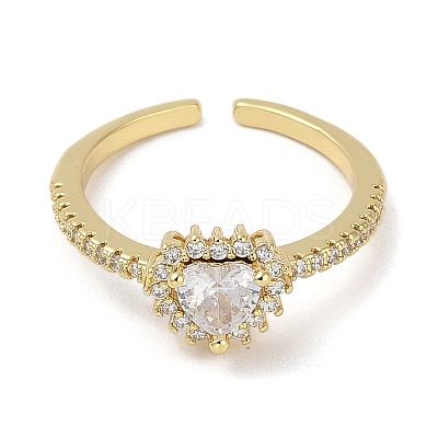Rack Plating Brass Micro Pave Cubic Zirconia Cuff Finger Rings for Women RJEW-C114-21G-G-1
