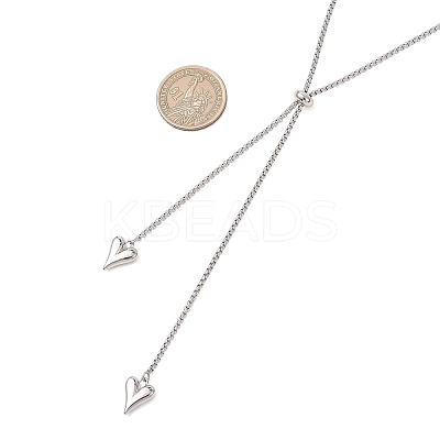 Adjustable Alloy Heart Pendant 304 Stainless Steel Box Chain Lariat Necklaces for Women NJEW-JN05902-02-1